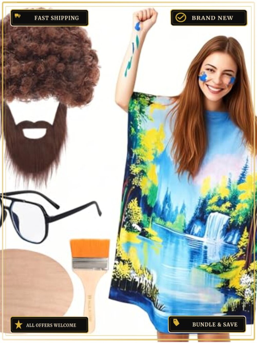 Men's 80s Painter Costume Set 6-Piece Artist Halloween Cosplay Accessory